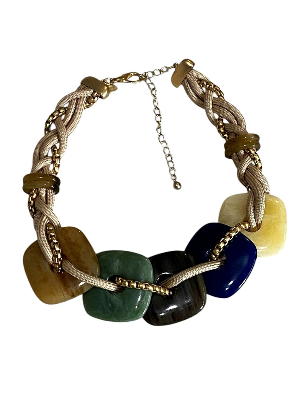 Chicos Statement Necklace Multi Color Chunky Resin Square Geometric Beads Chain